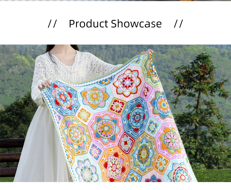 Persian tile patchwork blanket,crochet wool,knitting diy,side length
