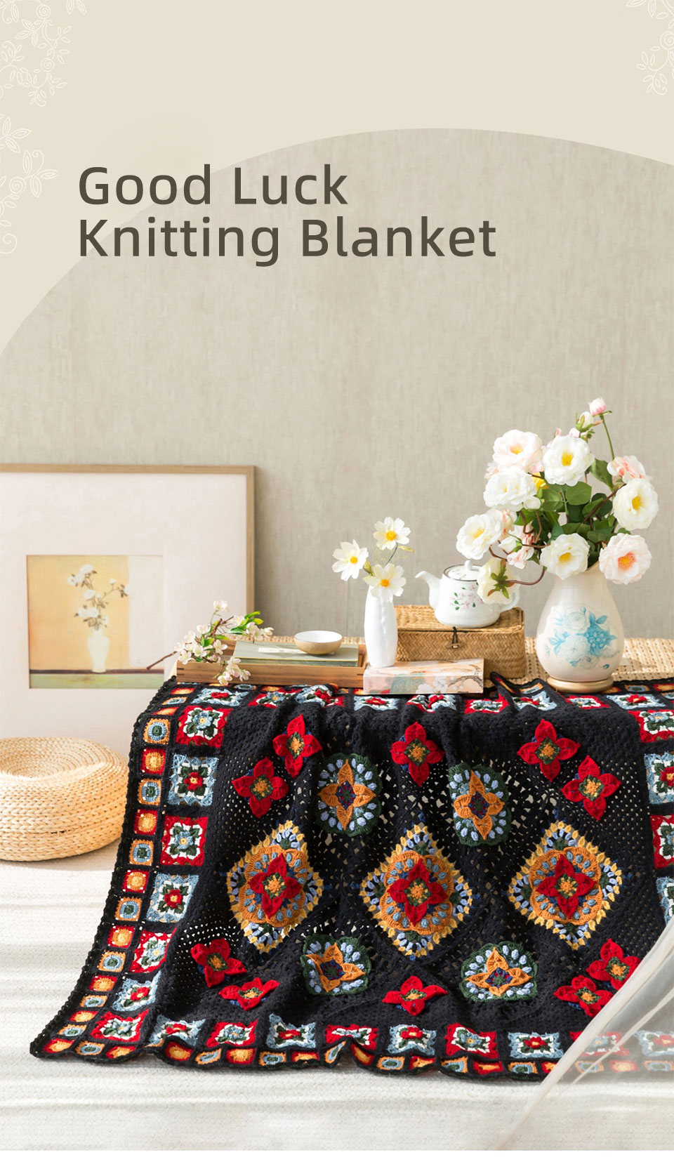 Persimmon pattern,wool blanket,handmade DIY,crochet handmade,blanket material package