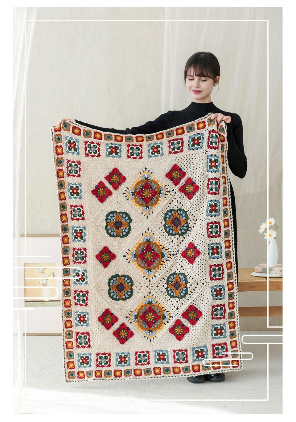 Persimmon pattern,wool blanket,handmade DIY,crochet handmade,blanket material package