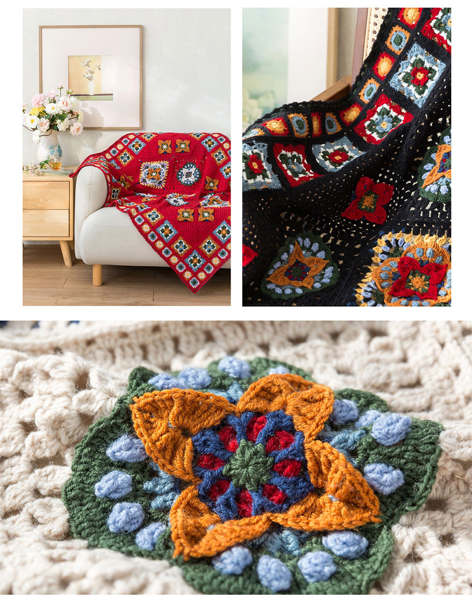 Persimmon pattern,wool blanket,handmade DIY,crochet handmade,blanket material package