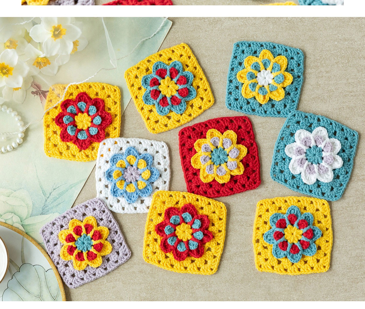 Plum Blossom,Grandma Grid Blanket,Handmade Cotton,Crochet Blanket,Homemade,Material Pack