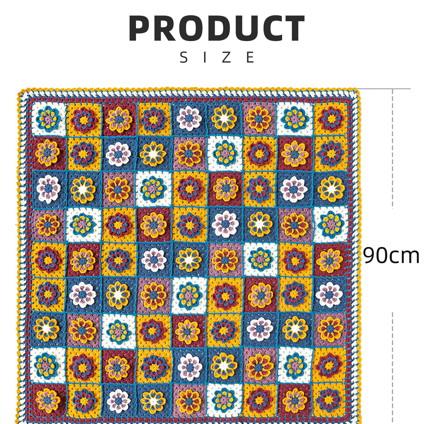 Plum Blossom,Grandma Grid Blanket,Handmade Cotton,Crochet Blanket,Homemade,Material Pack