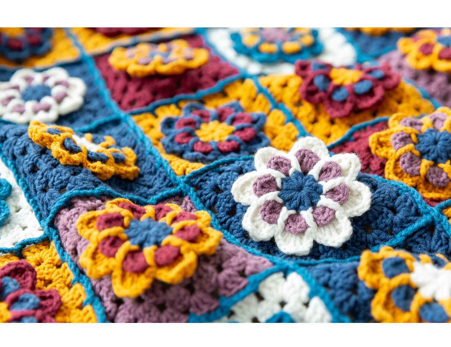 Plum Blossom,Grandma Grid Blanket,Handmade Cotton,Crochet Blanket,Homemade,Material Pack