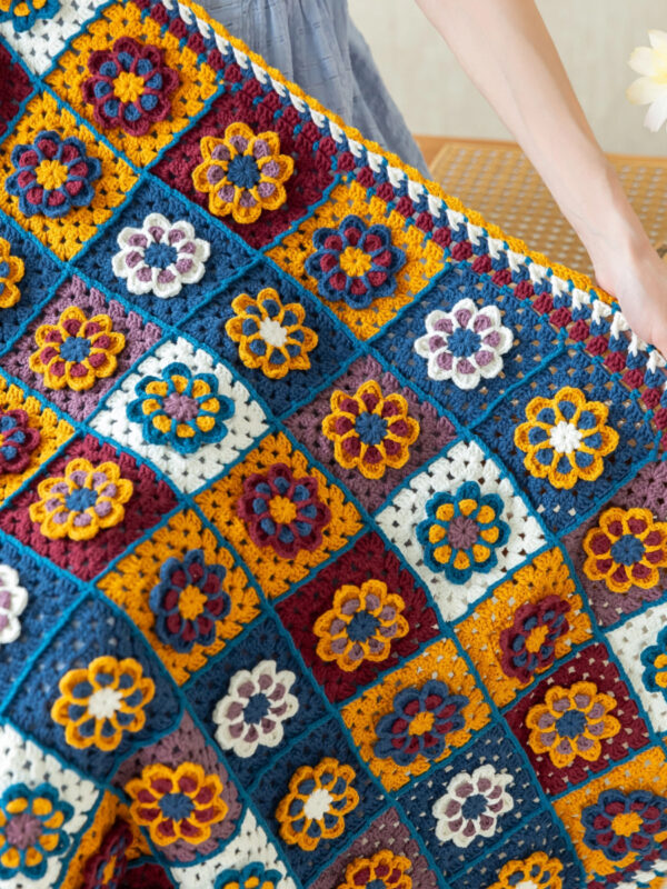 Plum Blossom Grandma Grid Blanket Handmade Cotton Crochet Blanket Homemade Material Pack 90×90cm