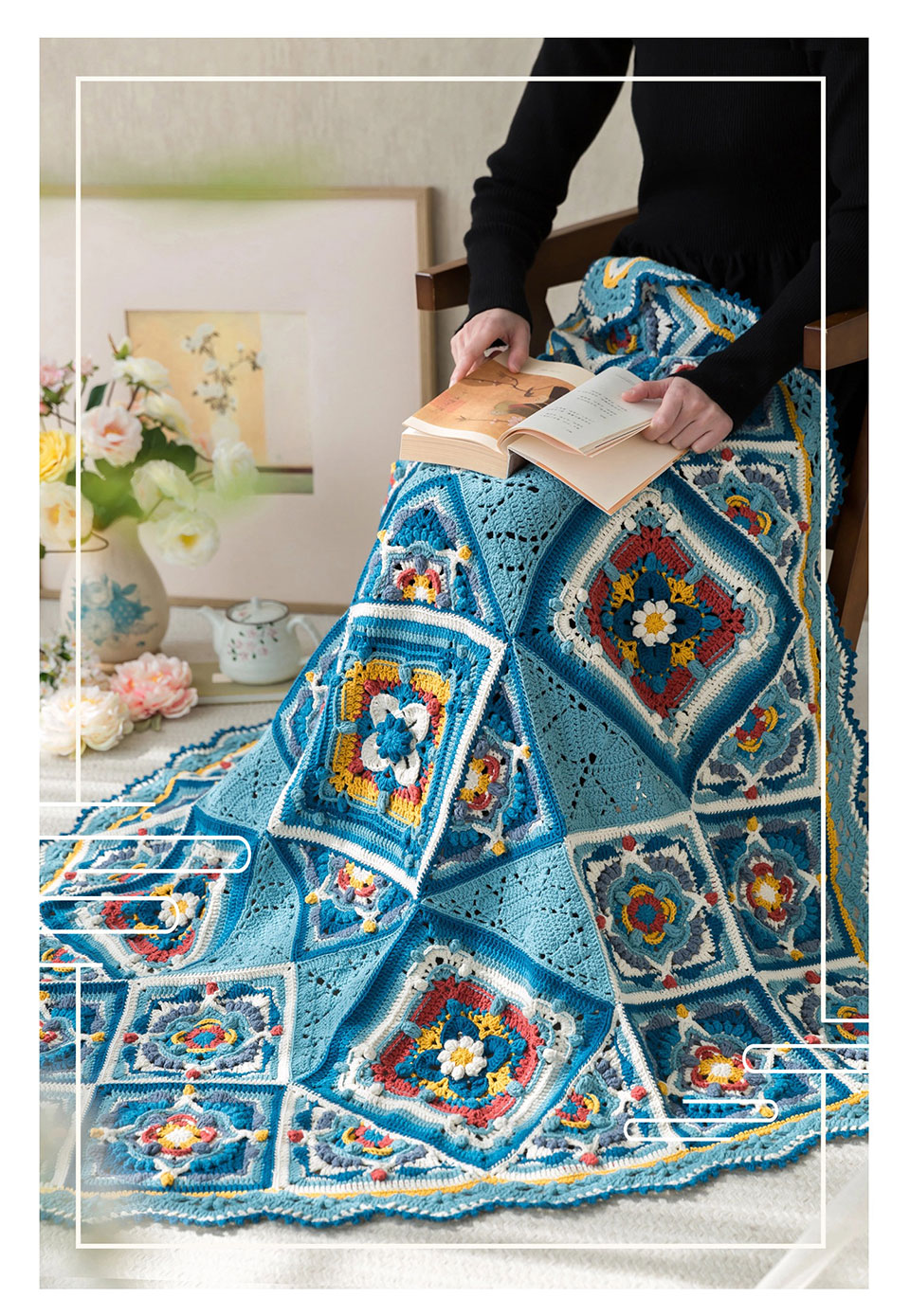 Square plaid patchwork blanket,handmade crochet,blanket,wool,material package