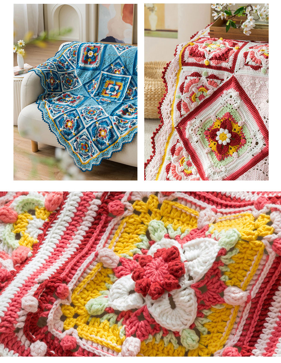 Square plaid patchwork blanket,handmade crochet,blanket,wool,material package