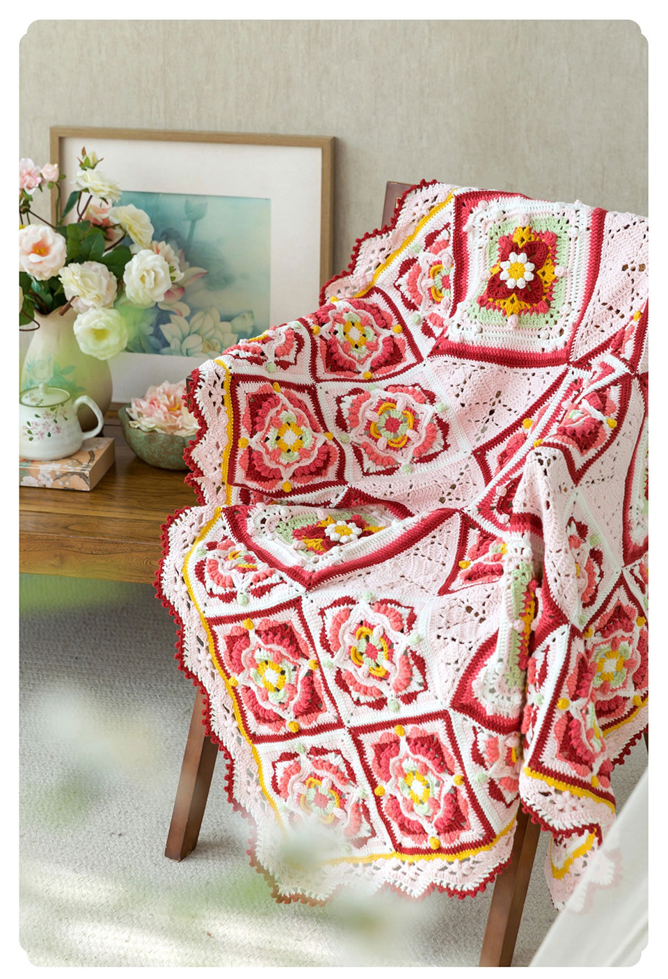 Square plaid patchwork blanket,handmade crochet,blanket,wool,material package