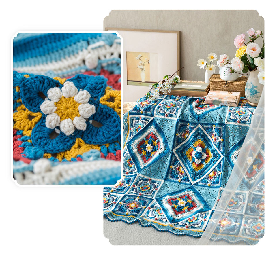 Square plaid patchwork blanket,handmade crochet,blanket,wool,material package