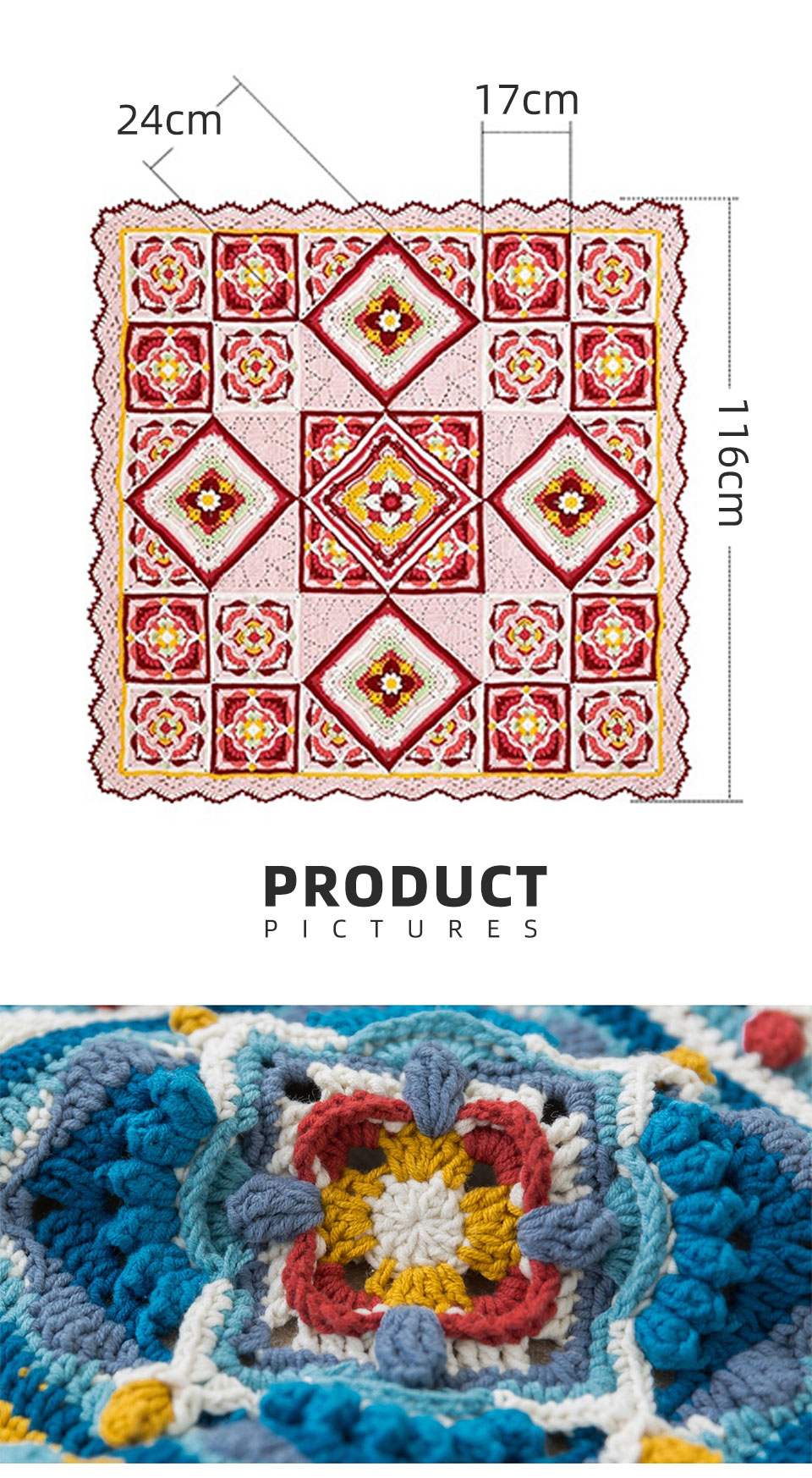 Square plaid patchwork blanket,handmade crochet,blanket,wool,material package