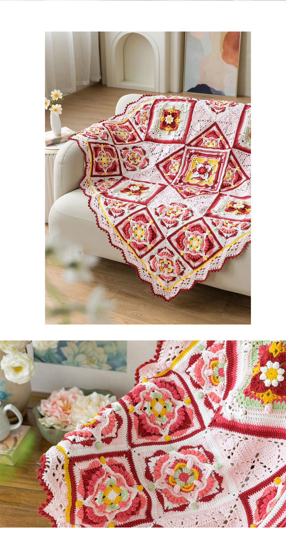 Square plaid patchwork blanket,handmade crochet,blanket,wool,material package