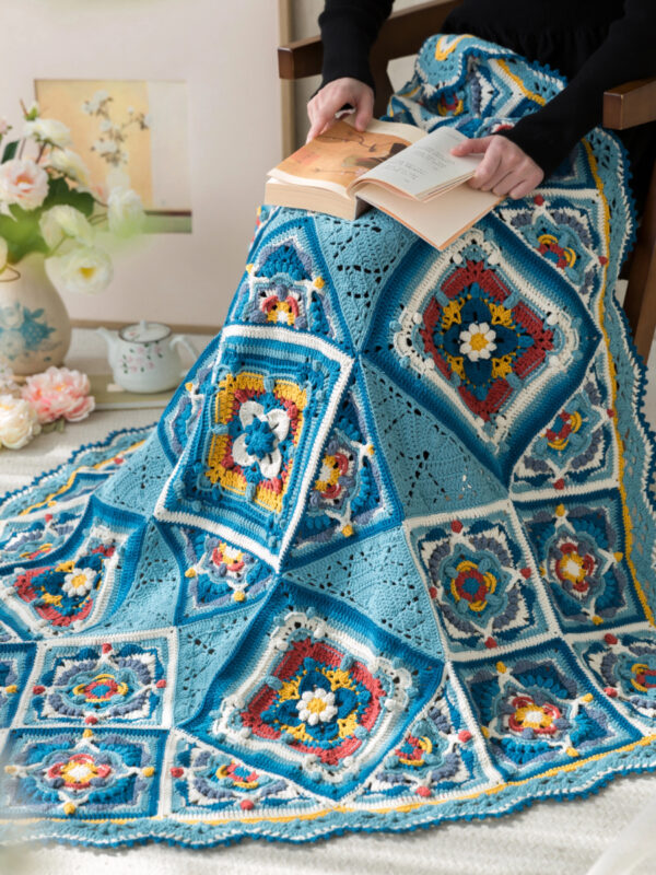 Square plaid patchwork blanket handmade crochet blanket wool material package 116×116cm