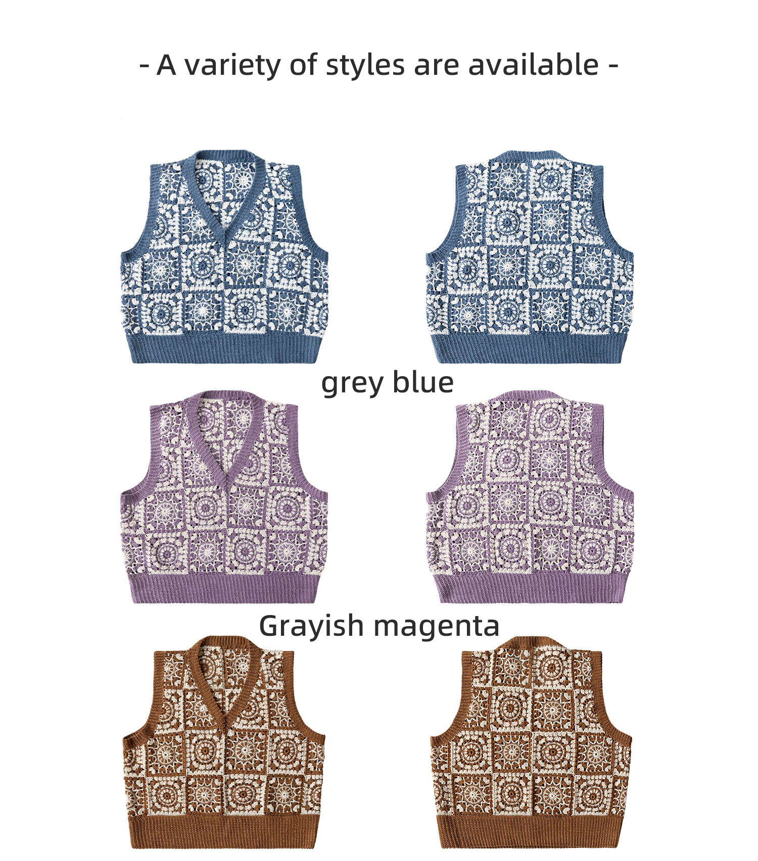 Two-color,mosaic V-neck,women's vest,DIY lace thread crochet,woolen sweater,material package