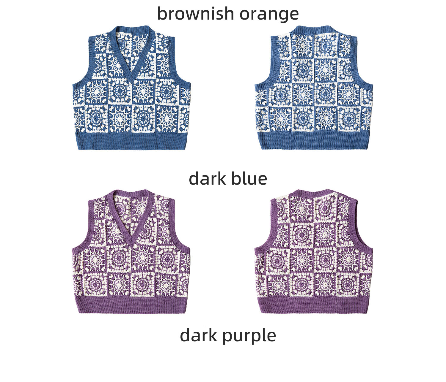 Two-color,mosaic V-neck,women's vest,DIY lace thread crochet,woolen sweater,material package