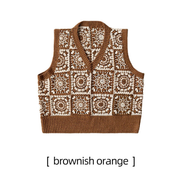 Two-color mosaic V-neck women's vest DIY lace thread crochet woolen sweater material package - Image 2