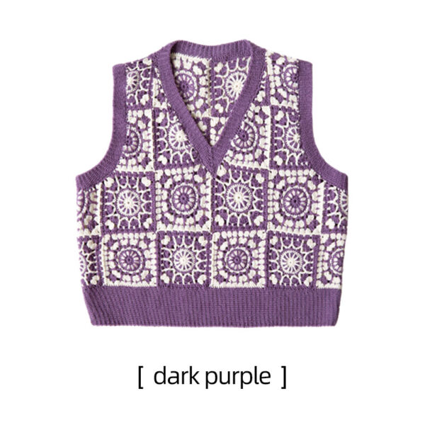 Two-color mosaic V-neck women's vest DIY lace thread crochet woolen sweater material package - Image 4