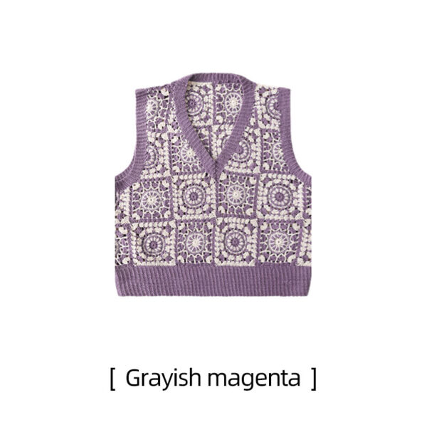 Two-color mosaic V-neck women's vest DIY lace thread crochet woolen sweater material package - Image 5