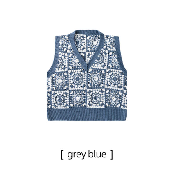 Two-color mosaic V-neck women's vest DIY lace thread crochet woolen sweater material package - Image 6