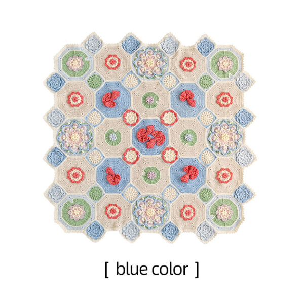 Goldfish and lotus patchwork blanket crochet handmade DIY blanket wool ball material package 118×118cm - Image 2