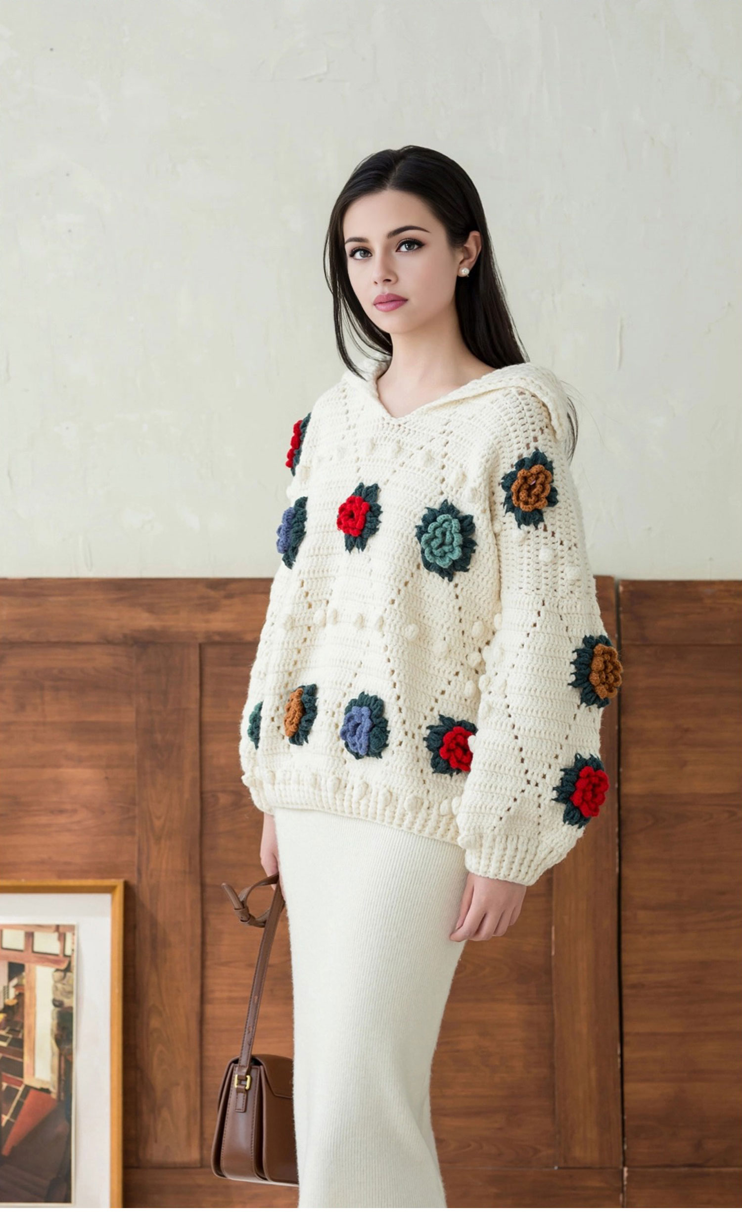 Vintage patchwork,sweater,DIY hand-knitted,crochet sweater,homemade,material package