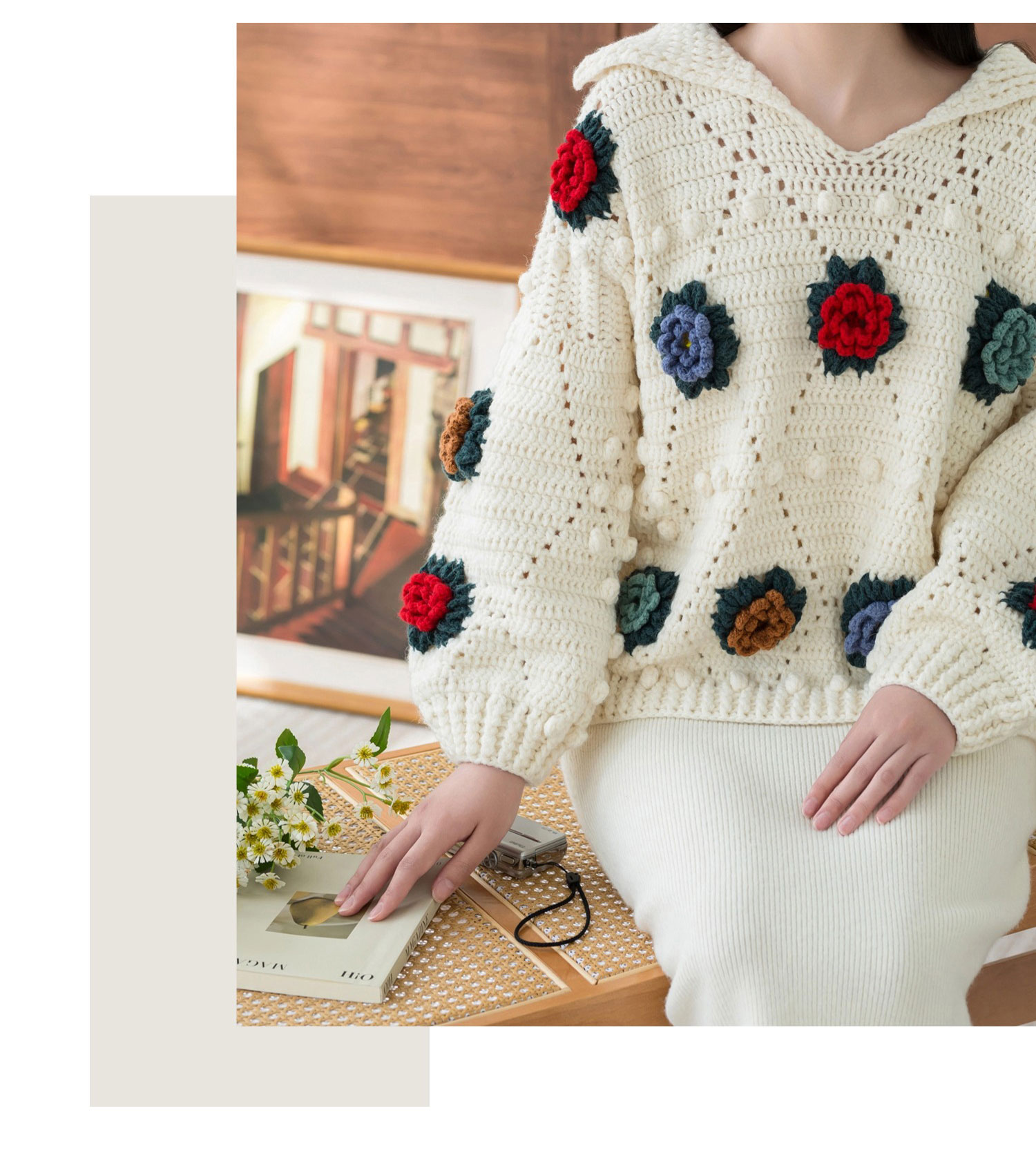 Vintage patchwork,sweater,DIY hand-knitted,crochet sweater,homemade,material package