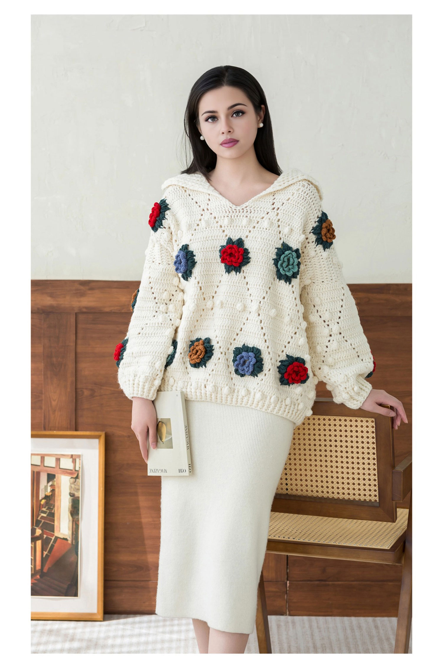 Vintage patchwork,sweater,DIY hand-knitted,crochet sweater,homemade,material package